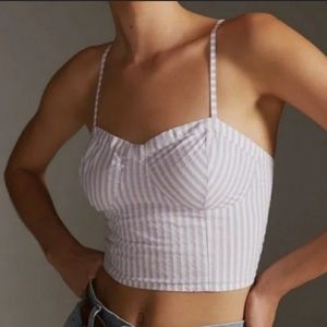 NWT Anthropologie Bustier Purple Stripe Smocked Crop Blouse